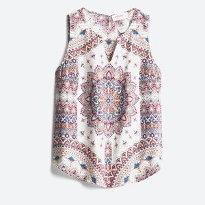 Verse Print Sleeveless V-neck Top Made In USA S